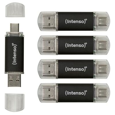 Intenso Twist Line Dual USB-stick, 5 x 32 GB, Super Speed USB 3.2 Gen 1x1 met tot 70 MB/s, USB-C en USB-A, antraciet Intenso Twist Line Dual USB-stick, 5 x 32 GB, Super Speed USB 3.2 Gen 1x1 met tot 70 MB/s, USB-C en USB-A, antraciet