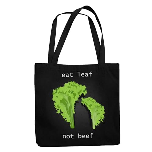 Vegan as Folk Eat Leaf Not Beef Biologische katoenen veganistische draagtas milieuvriendelijke en duurzame veganistische tas stijlvol veganistisch cadeau, Zwart, Eén maat