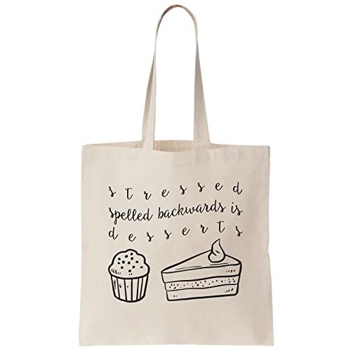 Functon+ Stressed Desserts Canvas Tote Bag, Beige