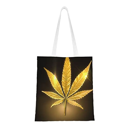 IguaTu Gitaar het Winkelen Zakken, Grote Capaciteit Herbruikbare Canvas Tote Bags voor het Winkelen en, Gouden Cannabis, Eén maat