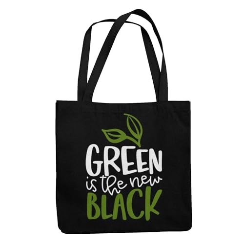 Vegan as Folk Green is the New Black Organic Cotton Vegan Tote Bag Eco-vriendelijke en duurzame veganistische tas stijlvol veganistisch cadeau, Zwart, Eén maat