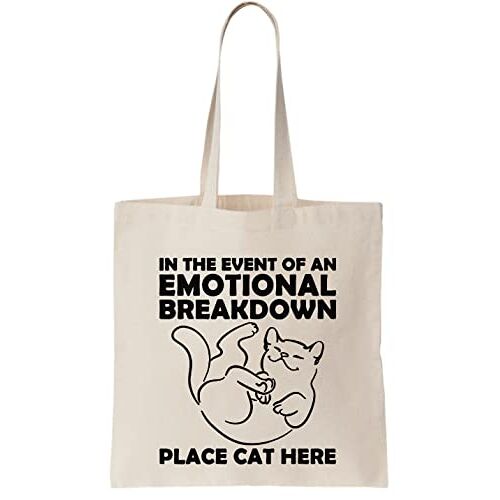 Functon+ In The Event Of Emotional Breakdown Place Cat Here Canvas Tote Bag, Beige