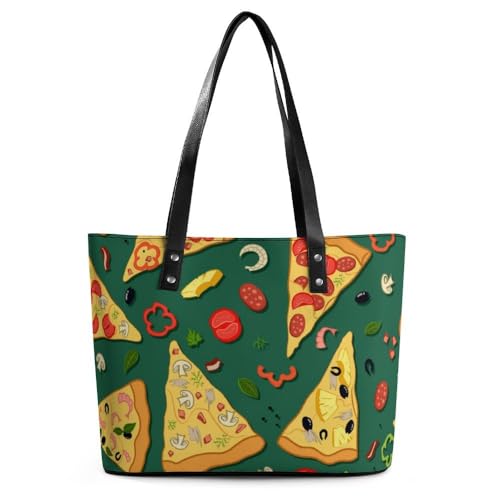 OTRAHCSD Dames draagtas, heerlijke pizza-handtas, schoudertas voor dames, voor werk, dagelijks reizen, Heerlijke Pizza, 29*34*14cm