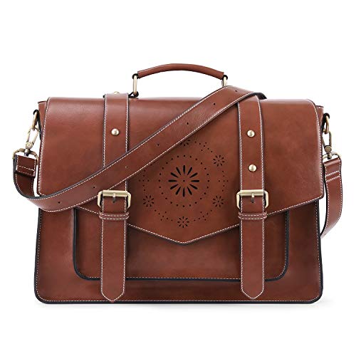 ECOSUSI Schoudertas dames vintage laptoptas 14,7 inch schoudertas werktas handtas, 1-bruin-15,6, L 15,6