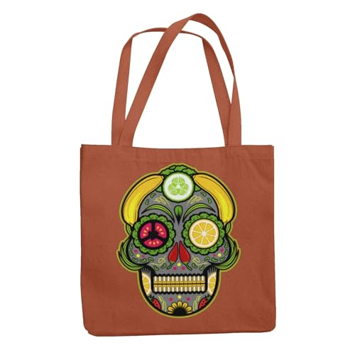 Vegan as Folk Vegan Sugar Skull Biologisch Katoen Vegan Tote Bag Eco-vriendelijke & Duurzame Veganistische Tas, Roest, Eén maat