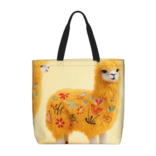 DEHIWI Alpaca Gele Tote Tas Voor Vrouwen Waterdichte Casual Schoudertas Met Rits Winkelen Handtassen Voor Kantoor Winkelen Reizen, Zwart, Eén maat