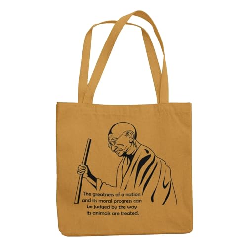 Vegan as Folk Gandhi Quote biologisch katoenen veganistische draagtas milieuvriendelijke en duurzame veganistische tas stijlvol veganistisch cadeau, Barnsteen, Eén maat