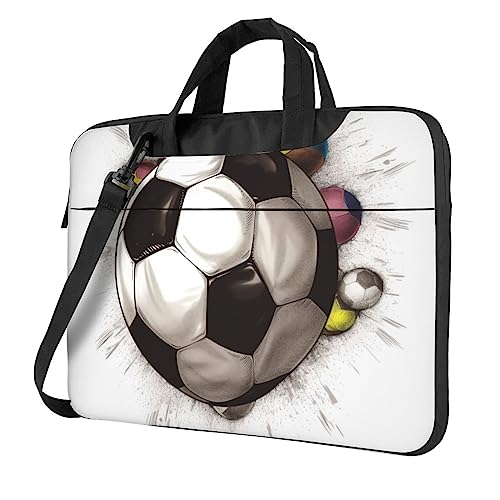 LLaviD Laptop Tas voor Vrouwen Mannen Voetbal Tekening Print Laptop Schoudertas Laptop Aktetas Laptop Draagtas, Zwart, 13 inch