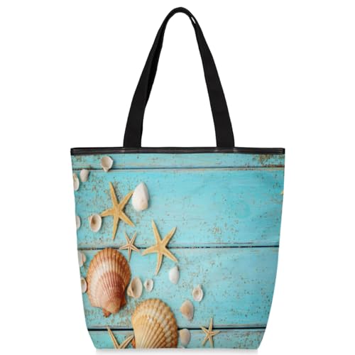 Tavisto Zeeschelpen Onderwerpen Canvas Tote Bag voor Vrouwen Esthetische Schoudertassen Duurzame Boodschappen Boodschappentas met Ritsen, Seashells Onderwerpen, 19.5x17.9 inch