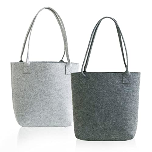Kraeoke 2 stuks vilten tassen vilten boodschappentas grote capaciteit vilten shopper voor shopper reizen werk, lichtgrijs + donkergrijs