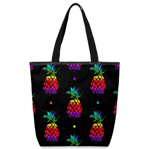 Tavisto Witte Schotse Terriër Hond Canvas Tote Bag voor Vrouwen Esthetische Schouder Boodschappen Boodschappentas met Ritsen, Ananas, 19.5x17.9 inch