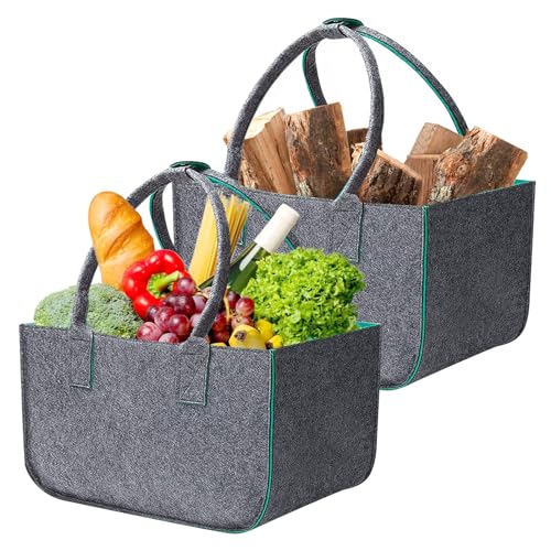 SUNOYA Vilten tas, boodschappenmand, 2 stuks vilten tassen, boodschappentassen, vilten tas, shopper, shopper, boodschappentas, brandhouttas met handgrepen, 40 x 27 x 27 cm