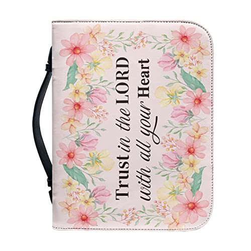 Dajingkj Bijbelhoes met ritssluiting, grote leren bijbelhoezen voor dames, bloemen, bijbeltas, bijbeltas, boek, kerk, hengseltassen, Bloemen en citaten, Medium