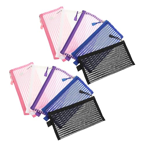 NUOBESTY 10Pcs Etui Potlood Tas Rits Potlood Zakjes Kleine Zip Bag Pen Pouch Bag Pen Organizer Potlood Zakjes Bulk Potloden Case Bulk Potlood Zakje Student Raster Netje Polyester