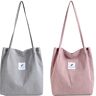 Makukke Schoudertas Dames 2pcs Cord Bag Dames Schoudertas Shopper Dames Handvat Tas voor Dagelijks, Kantoor, Schoolreisje en Winkelen (Grijs+Roze)