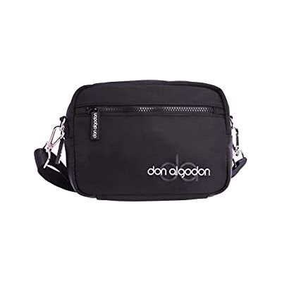 DON ALGODON Schoudertas voor dames, schoudertassen voor dames, met ritssluitingen aan de buitenkant, Zaira schoudertas van nylon, Zwart, 22 x 8 x 16 cm DON ALGODON Schoudertas voor dames, schoudertassen voor dames, met ritssluitingen aan de buitenkant, Zaira schoudertas van nylon, Zwart, 22 x 8 x 16 cm