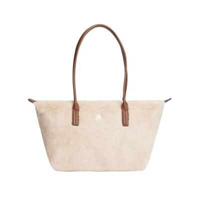 Tommy Hilfiger POPETTE East West TOTE FAUX FURAW0AW19310 damestas, beige (beige), één maat Tommy Hilfiger POPETTE East West TOTE FAUX FURAW0AW19310 damestas, beige (beige), één maat