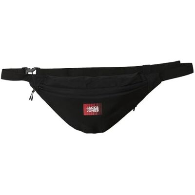 JACK & JONES Jaccris Bumbag Heuptas voor heren, Zwart/Detail: True Red, Eén maat JACK & JONES Jaccris Bumbag Heuptas voor heren, Zwart/Detail: True Red, Eén maat