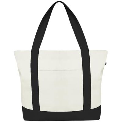 Eco Right Ecoright Canvas Tote Bag voor Vrouwen met Zip & Binnenzak, 100% Organisch Katoen Tote Bags voor Mannen, Winkelen, Strand, Naturel/zwart, Pack of 1, Utility Eco Right Ecoright Canvas Tote Bag voor Vrouwen met Zip & Binnenzak, 100% Organisch Katoen Tote Bags voor Mannen, Winkelen, Strand, Naturel/zwart, Pack of 1, Utility
