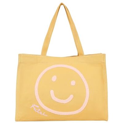 Fritzi aus Preussen Fritzi Easy01 Limited Smile Sunset Shopper damestas canvas katoenmix vegan shopper handtas met smiley design ruime tas voor werk winkelen reizen stad festival 34 x 46,5 x 23 cm, Geel Fritzi aus Preussen Fritzi Easy01 Limited Smile Sunset Shopper damestas canvas katoenmix vegan shopper handtas met smiley design ruime tas voor werk winkelen reizen stad festival 34 x 46,5 x 23 cm, Geel