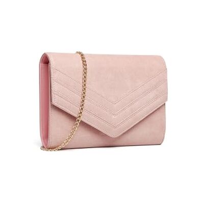 Miss Lulu Clutch Schoudertas voor dames, klassiek van suède, elegante tas, Roze Miss Lulu Clutch Schoudertas voor dames, klassiek van suède, elegante tas, Roze
