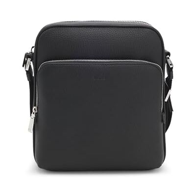 Boss Mens nieuwe Crosstown NS Zip Reporter Bag in Italiaans leer met reliëf logo maat, Zwart, Eén maat, Crossbody Boss Mens nieuwe Crosstown NS Zip Reporter Bag in Italiaans leer met reliëf logo maat, Zwart, Eén maat, Crossbody