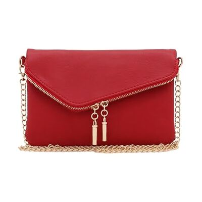 FashionPuzzle envelop-polsbandje, clutch, schoudertas met kettingriem, Rood, One Size FashionPuzzle envelop-polsbandje, clutch, schoudertas met kettingriem, Rood, One Size