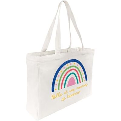 DRAEGER Paris Bonheur Tote Bag Rainbow "Bonheur" in het Frans, licht, robuust en ultrazacht, ruime binnenkant, 100% katoen, herbruikbare boodschappentas DRAEGER Paris Bonheur Tote Bag Rainbow "Bonheur" in het Frans, licht, robuust en ultrazacht, ruime binnenkant, 100% katoen, herbruikbare boodschappentas