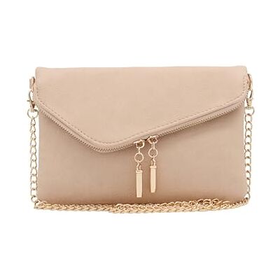 FashionPuzzle Envelop Polsband Clutch Crossbody Tas met Kettingriem, Naakt, One Size FashionPuzzle Envelop Polsband Clutch Crossbody Tas met Kettingriem, Naakt, One Size