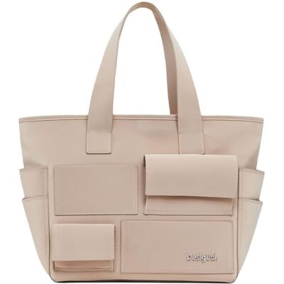 Desigual shopper schoudertas Pocket Face Pravia Shopping Bag Raw beige Desigual shopper schoudertas Pocket Face Pravia Shopping Bag Raw beige