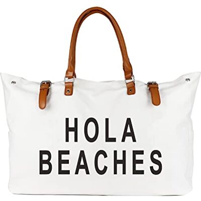 Lamyba Strandtas met handvat van veganistisch leer, extra grote strandtas voor dames, waterdicht, zandbestendig, wit, Wit, XXL 码 Lamyba Strandtas met handvat van veganistisch leer, extra grote strandtas voor dames, waterdicht, zandbestendig, wit, Wit, XXL 码
