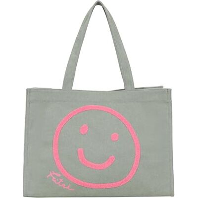 Fritzi aus Preussen Fritzi Easy01 Limited Smile Jade Shopper damestas canvas katoenmix vegan shopper handtas met smiley design ruime tas voor werk winkelen reizen stad festival 34 x 46,5 x 23 cm, Groen Fritzi aus Preussen Fritzi Easy01 Limited Smile Jade Shopper damestas canvas katoenmix vegan shopper handtas met smiley design ruime tas voor werk winkelen reizen stad festival 34 x 46,5 x 23 cm, Groen
