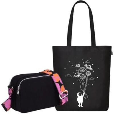 Eco Right Uniseks canvas schoudertas voor dames met katoen, verstelbare riem, crossbody tassen, Night Bloom Vly Me To Space, Eén maat, Utility Eco Right Uniseks canvas schoudertas voor dames met katoen, verstelbare riem, crossbody tassen, Night Bloom Vly Me To Space, Eén maat, Utility