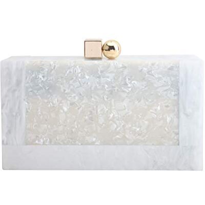 LETODE Geometrisch ontwerp van elegante vrouwelijke gekleurde acryl clutch gouden ketting tas, 7-wit A, Small LETODE Geometrisch ontwerp van elegante vrouwelijke gekleurde acryl clutch gouden ketting tas, 7-wit A, Small