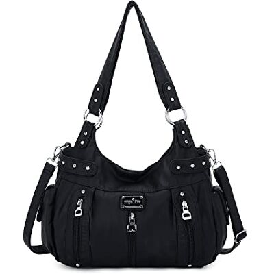 Angelkiss grote portemonnees en handtassen voor vrouwen gewassen kunstleer crossbody hobo tas schouder handtas draagtas, 1zwart, Large Angelkiss grote portemonnees en handtassen voor vrouwen gewassen kunstleer crossbody hobo tas schouder handtas draagtas, 1zwart, Large