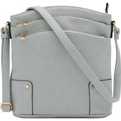 ALYSSA Crossbody-tas, groot, met 3 ritszakken, Blauw Grijs, One Size ALYSSA Crossbody-tas, groot, met 3 ritszakken, Blauw Grijs, One Size