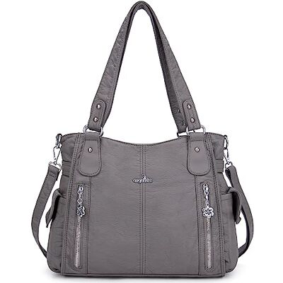 Kiss Handtassen voor dames, tas met bovenhandgreep, hobo-tas, Roomy, casual schoudertas, PU, draagtas, satchel, tas voor dames, Grijs, Large Kiss Handtassen voor dames, tas met bovenhandgreep, hobo-tas, Roomy, casual schoudertas, PU, draagtas, satchel, tas voor dames, Grijs, Large