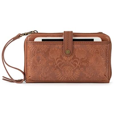 The Sak Iris Grote Smartphone Crossbody Tas in leer, Convertible Portemonnee met Afneembare Polsbandje, Inclusief Telefoon & Portemonnee Compartimenten, Tabak Bloemen Reliëf II One Size The Sak Iris Grote Smartphone Crossbody Tas in leer, Convertible Portemonnee met Afneembare Polsbandje, Inclusief Telefoon & Portemonnee Compartimenten, Tabak Bloemen Reliëf II One Size
