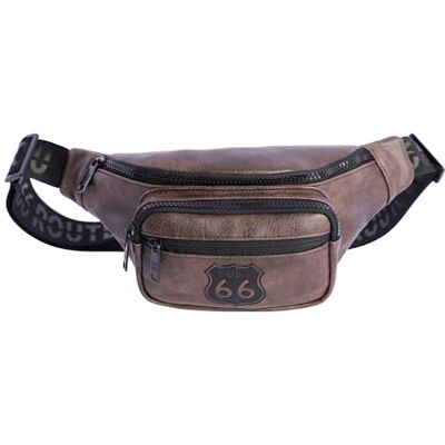 Route 66 Heuptas voor heren van kunstleer, elegante heuptas voor heren met 2 voorzakken, 3 vakken met ritssluiting en binnenzak met ritssluiting, Bruin, Heuptas met 3 vakken, 2 voorzakken en 1 Route 66 Heuptas voor heren van kunstleer, elegante heuptas voor heren met 2 voorzakken, 3 vakken met ritssluiting en binnenzak met ritssluiting, Bruin, Heuptas met 3 vakken, 2 voorzakken en 1