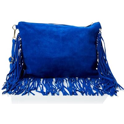 ZITHA Leren schoudertas met franjes voor dames, blauw, Eén Maat ZITHA Leren schoudertas met franjes voor dames, blauw, Eén Maat