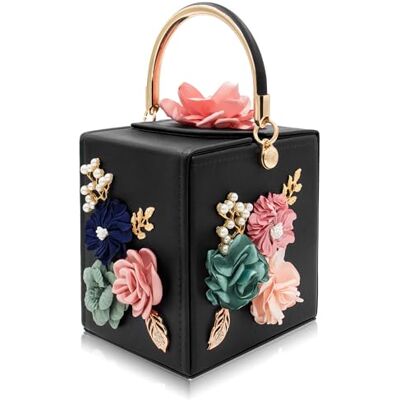 Milisente Avond Clutch Bag voor Vrouwen Bloemen Vierkante Doos Avondtassen Crossbody Schouder Handtassen Bloem Bruiloft Clutch Purse, Zwart, Medium Milisente Avond Clutch Bag voor Vrouwen Bloemen Vierkante Doos Avondtassen Crossbody Schouder Handtassen Bloem Bruiloft Clutch Purse, Zwart, Medium