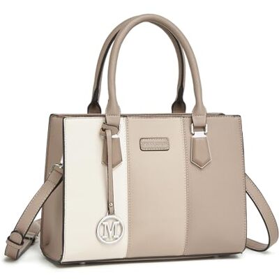 Miss Lulu Middelgrote handtas voor dames, PU-schouderriem met driekleurige lychee-textuur, verstelbare schouderriem, diefstalbeveiliging achter, 5 zakken, voor werk, reizen, school Miss Lulu Middelgrote handtas voor dames, PU-schouderriem met driekleurige lychee-textuur, verstelbare schouderriem, diefstalbeveiliging achter, 5 zakken, voor werk, reizen, school