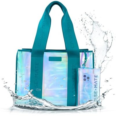 Case-Mate Strandtas, smaragdblauw, glinsterende strandtas met telefoonhoes voor dames, waterdicht, puntbestendig, opvouwbaar en wasbaar, handtas voor zwembad, reizen, iriserende smaragd, groot Case-Mate Strandtas, smaragdblauw, glinsterende strandtas met telefoonhoes voor dames, waterdicht, puntbestendig, opvouwbaar en wasbaar, handtas voor zwembad, reizen, iriserende smaragd, groot