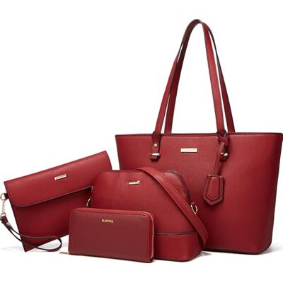 Lovematch Vrouwen Mode Synthetische Lederen Handtassen Tote Bag Schoudertas Top Handvat Satchel Purse Set 4 stks, Rood, Large Lovematch Vrouwen Mode Synthetische Lederen Handtassen Tote Bag Schoudertas Top Handvat Satchel Purse Set 4 stks, Rood, Large