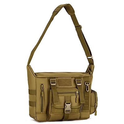 HUNTVP Tactische Messenger Bag Schoudertas Cross Body Tas Riem Sling Tassen Laptop Voor Werken Fietsen Jacht Camping, Bruin, 13.78''W*9.45''H*4.33-5.51''D HUNTVP Tactische Messenger Bag Schoudertas Cross Body Tas Riem Sling Tassen Laptop Voor Werken Fietsen Jacht Camping, Bruin, 13.78''W*9.45''H*4.33-5.51''D