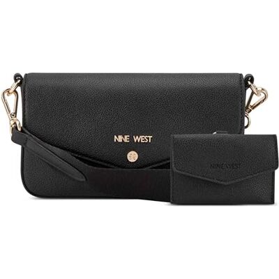 Nine West Dames perziken mini crossbody flap, zwart, Eén Maat Nine West Dames perziken mini crossbody flap, zwart, Eén Maat