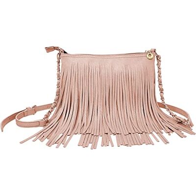 Solene Dames franjes kunstleer crossbody tas kwasten schoudertas, roze roze, medium Solene Dames franjes kunstleer crossbody tas kwasten schoudertas, roze roze, medium