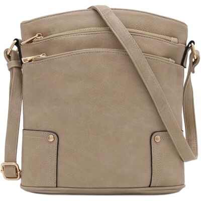 ALYSSA Crossbody-tas, groot, met 3 ritszakken, Zand, One Size ALYSSA Crossbody-tas, groot, met 3 ritszakken, Zand, One Size