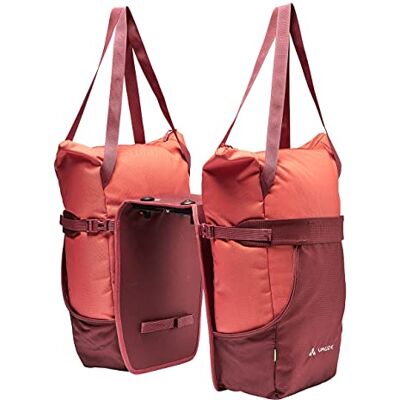 VAUDE TwinShopper fietstas met praktische shopper mogelijkheid, 44 liter tassen afzonderlijk te gebruiken incl. regenhoes, hotchili VAUDE TwinShopper fietstas met praktische shopper mogelijkheid, 44 liter tassen afzonderlijk te gebruiken incl. regenhoes, hotchili