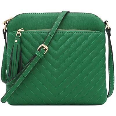 FashionPuzzle Chevron Gewatteerde Medium Crossbody Tas met Kwastje Accent, Kelly Groen, One Size FashionPuzzle Chevron Gewatteerde Medium Crossbody Tas met Kwastje Accent, Kelly Groen, One Size